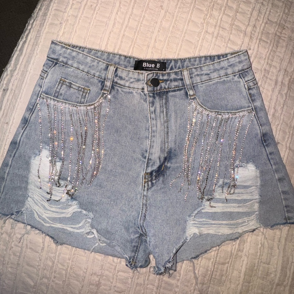 Denim short with Rhinestone Fringe